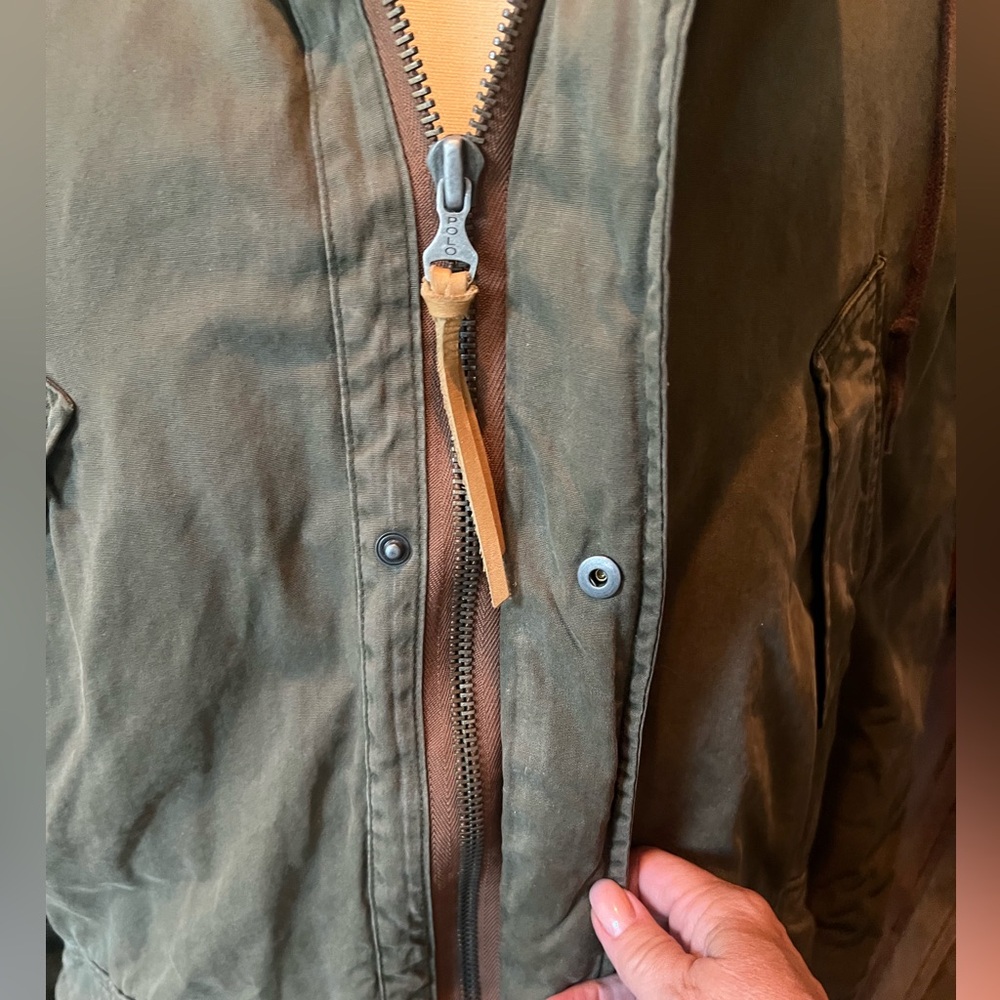 SOLD ——POLO By Ralph Lauren Down filled Khaki coat w a dyed lambskin fur collar. - Picture 7 of 13